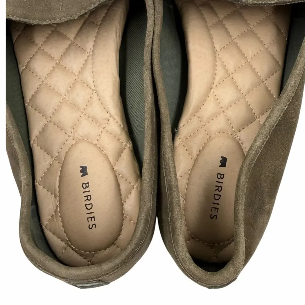 Birdies Vesper Suede Loafers Flats Sz 8.5 Gray Green Quilted Cushioned Comfort